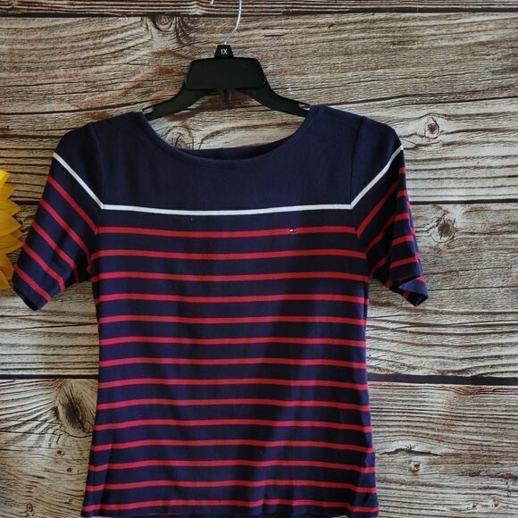 Tommy Hilfiger Women's Top short Sleeve large pre-owned - Picture 1 of 5
